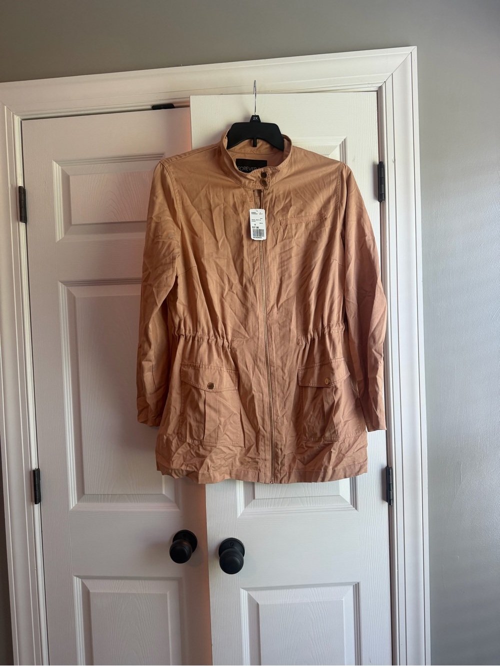 Forever 21 Women's Tan Utility Jacket with Zip Front